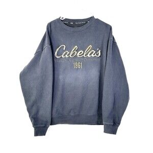 Cabelas Sweater Mens XL Black Gray Logo Script Spellout Hunting Outdoors